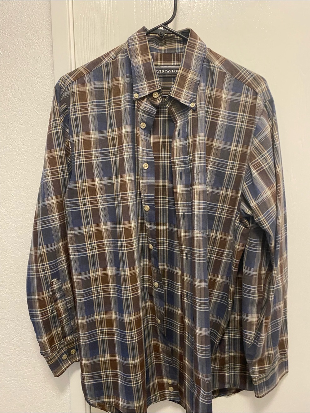 David Taylor Blue and Brown Plaid Button-Down Shirt